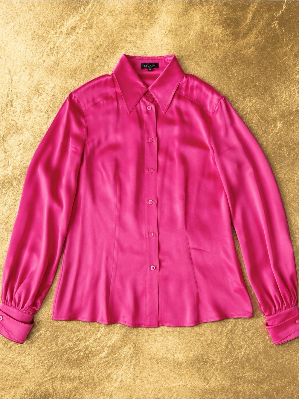 VTG ESCADA Woman Pink 100% Silk Button Down Top EU34 Luxury Designer Classic